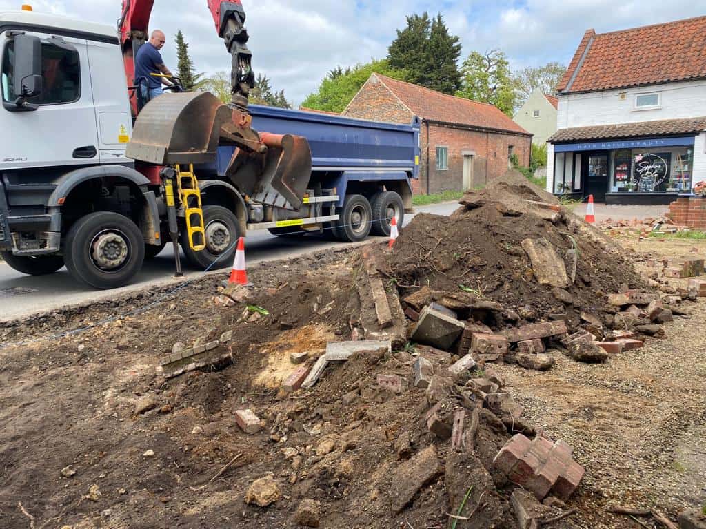 This is a photo of a dig out being carried out for the installation of a new tarmac driveway. Works being carried out by Eye Driveways